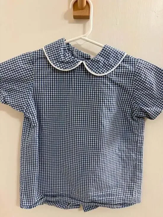 Lullaby Set Boys Royal Blue Gingham Peter Pan Collar Short Sleeve Shirt 4T - Picture 2 of 5
